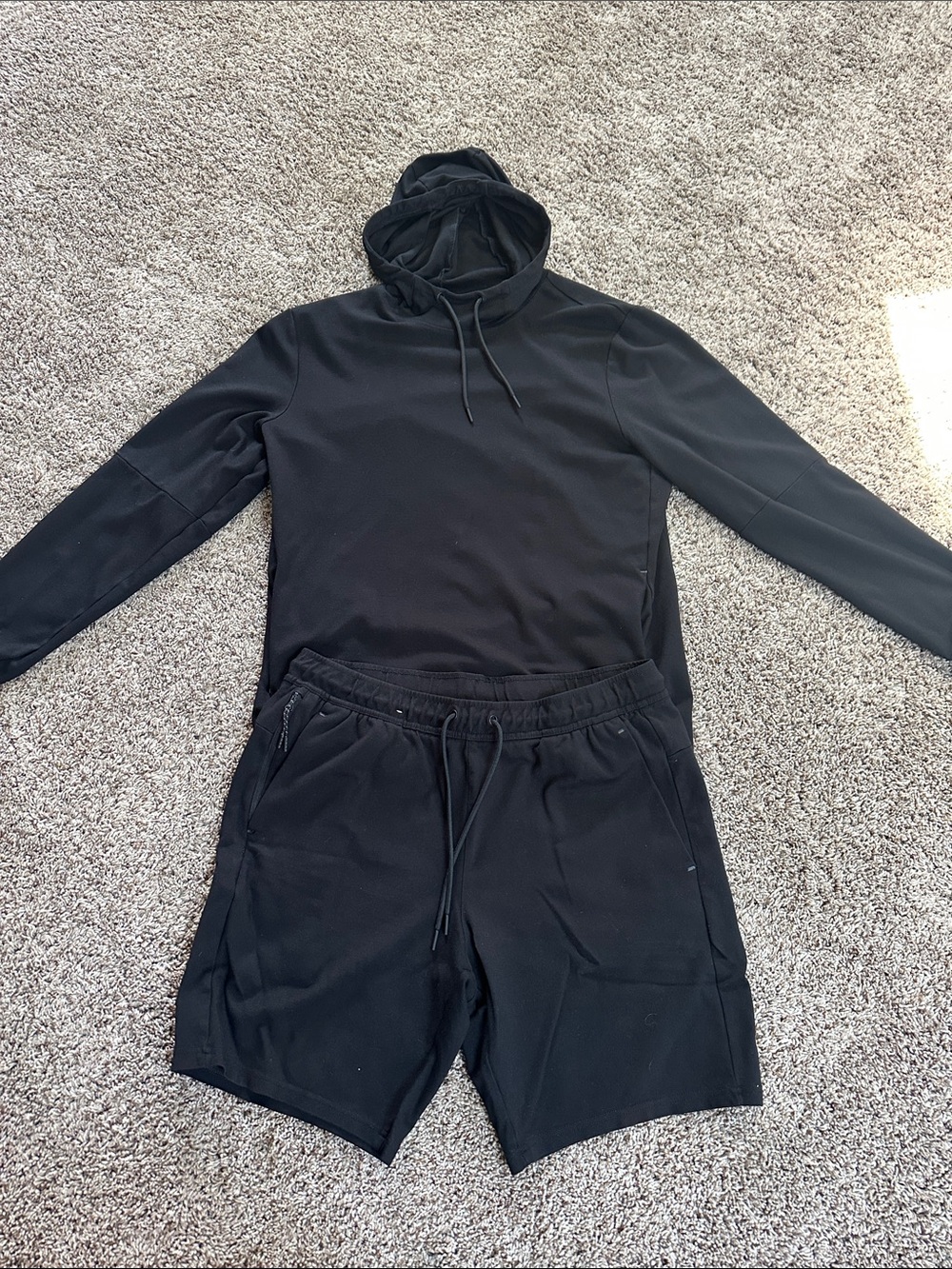 Men's Black Hoodie and Shorts Set - Casual Athletic Pullover & Shorts